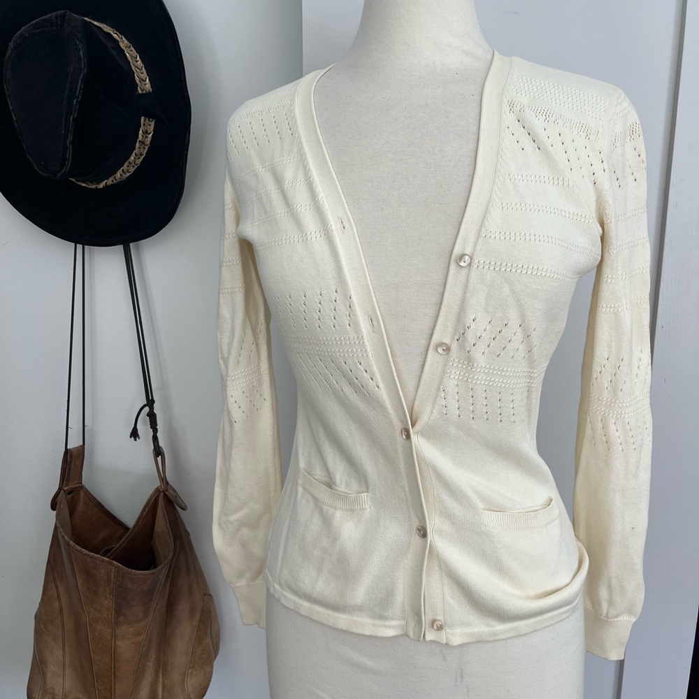 TSE Cream Cotton blend Cardigan Sweater XS